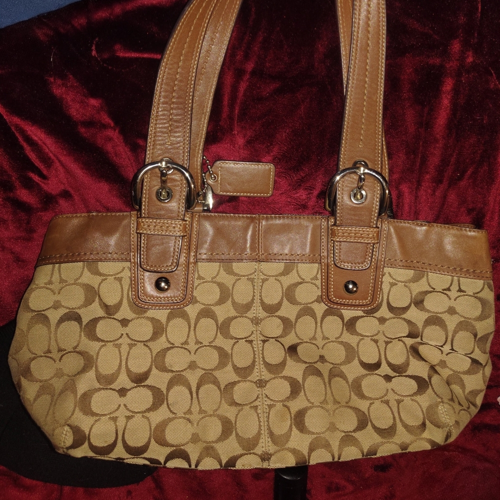 Coach Tan and Brown Signature Tote Bag
